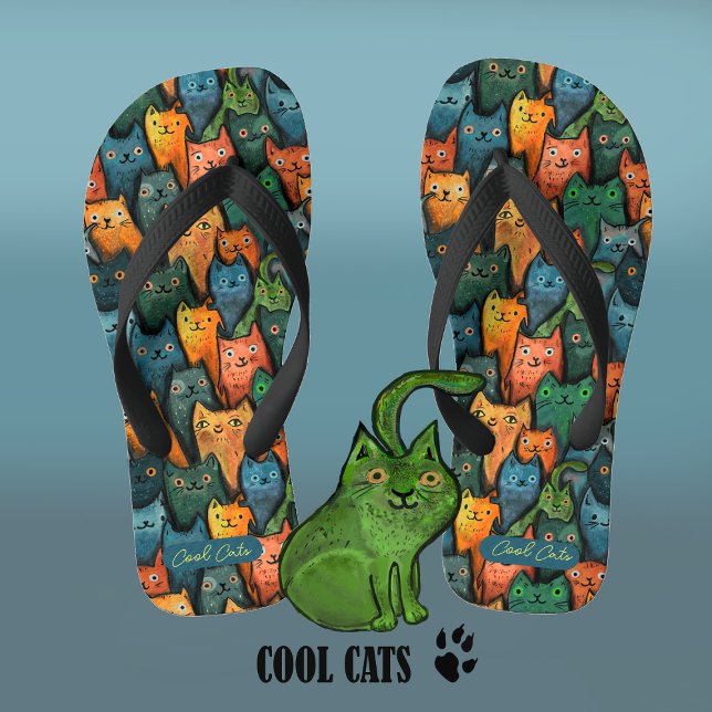 Cool Cats Colourful Watercolor Thongs (Creator Uploaded)