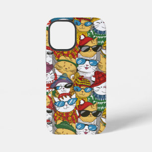 Cool Cats in Beanies and Sunglasses Pattern iPhone 12 Mini Case
