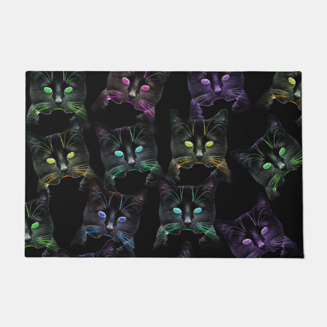 Cool Cats on Black Doormat (Front)