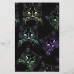 Cool Cats on Black! Multi-coloured Cats Stationery