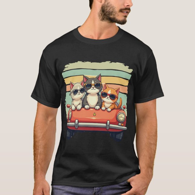 Cool Cats on the Go: Retro Vibes in Style T-Shirt (Front)