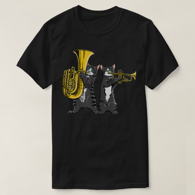 Cool cats playing funky jazz music tuba and trumpe T-Shirt (Design Front)