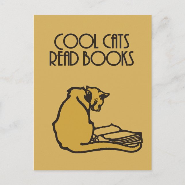 Cool cats read books retro style postcard (Front)