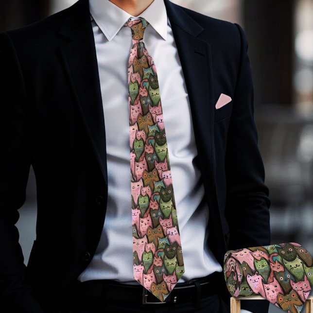 Cool Cats Seamless Pattern Tie - Pink & Green Fun  (Cool Cats Seamless Pattern Tie - Pink & Green Fun (2))