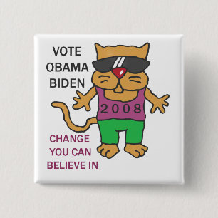 COOL CATS VOTE OBAMA 15 CM SQUARE BADGE