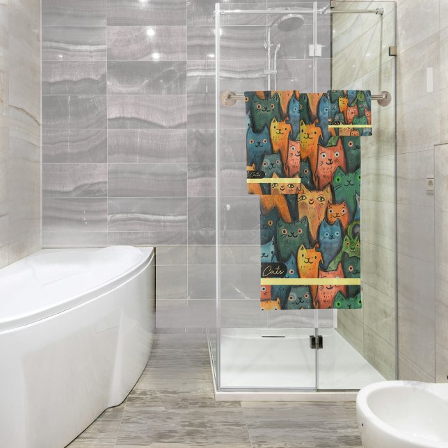 Cool Cats Watercolor ColorfulTowel Bath Towel Set (Cool Cats Watercolor Colorful Towel Bath Towel Set)