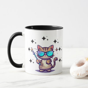 Cool Cats Wearing Glasses Holding Magic Wands Star Mug