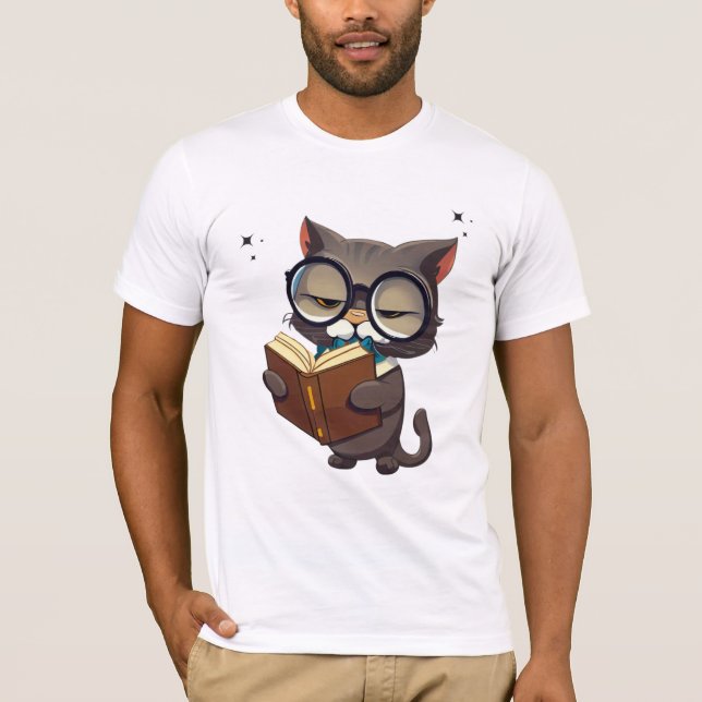 Cool Cats Wearing Glasses Read Book T-Shirt (Front)