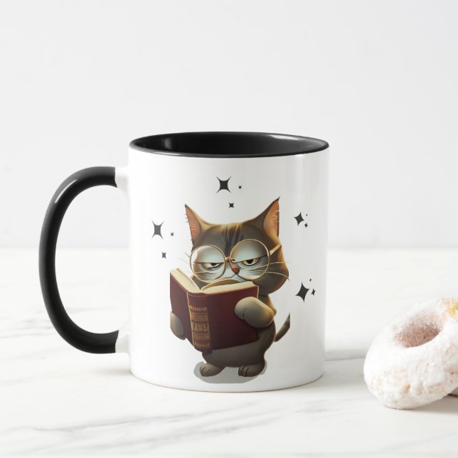 Cool Cats Wearing Glasses Read Books Mug (With Donut)