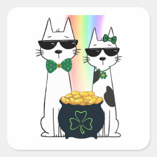 Cool Cats with Pot of Gold Square Sticker