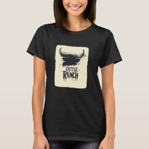 Cool Cattle Head with Ranch for Animals and Cows L T-Shirt