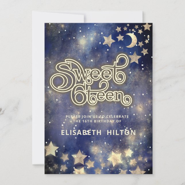 Cool Celestial moon and stars sweet sixteen Invitation (Front)