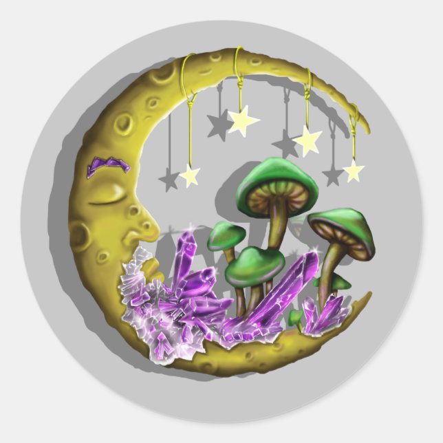 Cool Celestial mushroom designed round sticker (Front)