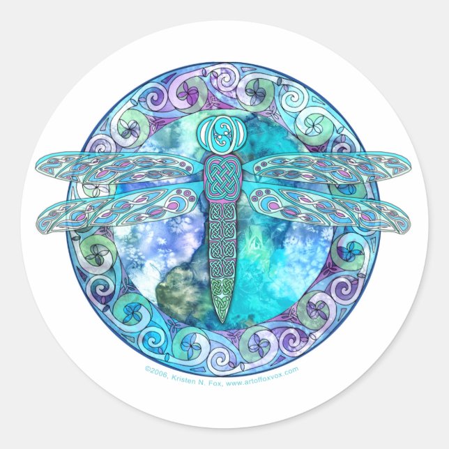Cool Celtic Dragonfly Classic Round Sticker (Front)