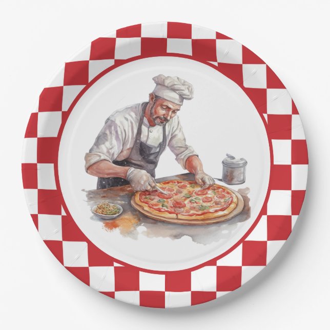 Cool chef pizza party  paper plate (Front)