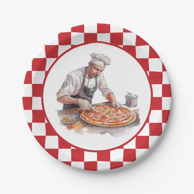 Cool chef pizza party  paper plate (Front)