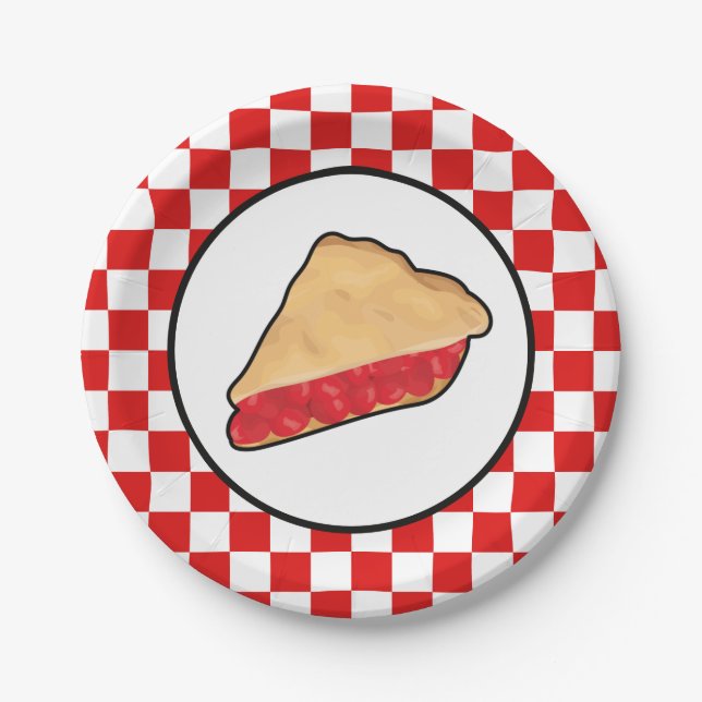 cool cherry pie chequered paper plate (Front)