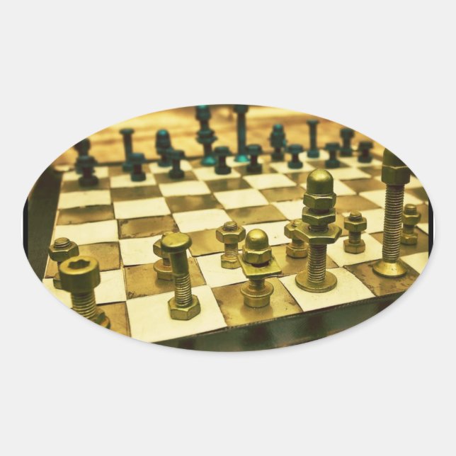 Cool Chess Board with Nuts and Bolts Oval Sticker (Front)