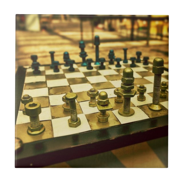 Cool Chess Board with Nuts and Bolts Tile (Front)