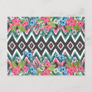 Cool chevron Ikat tribal Aztec tropical floral Postcard
