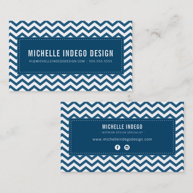COOL CHEVRON PATTERN preppy modern dark navy blue Business Card (Front/Back)