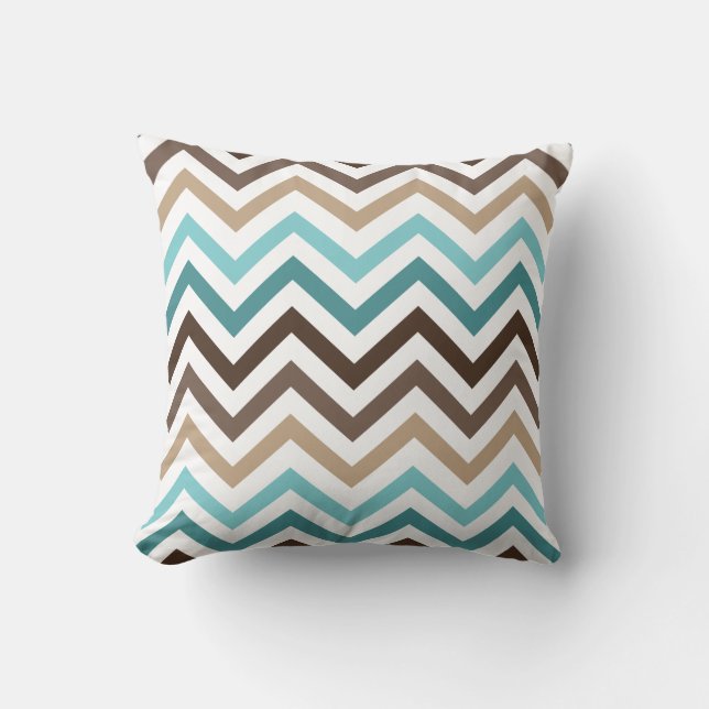 Cool Chevron Pattern Zig Zag Blue Brown Cushion (Front)