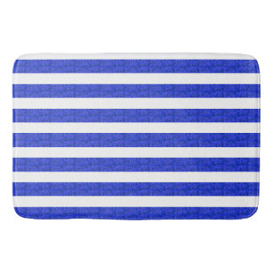 Cool Chic Blue Geometric Stripes Bath Mat