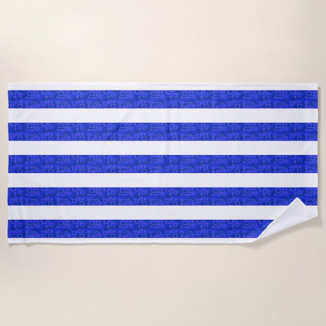 Cool Chic Blue Geometric Stripes  Beach Towel (Front)