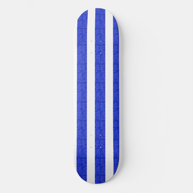 Cool Chic Blue Geometric Stripes Skateboard (Front)