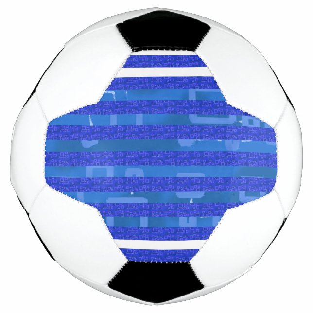 Cool Chic Blue Geometric Stripes  Soccer Ball (Front)