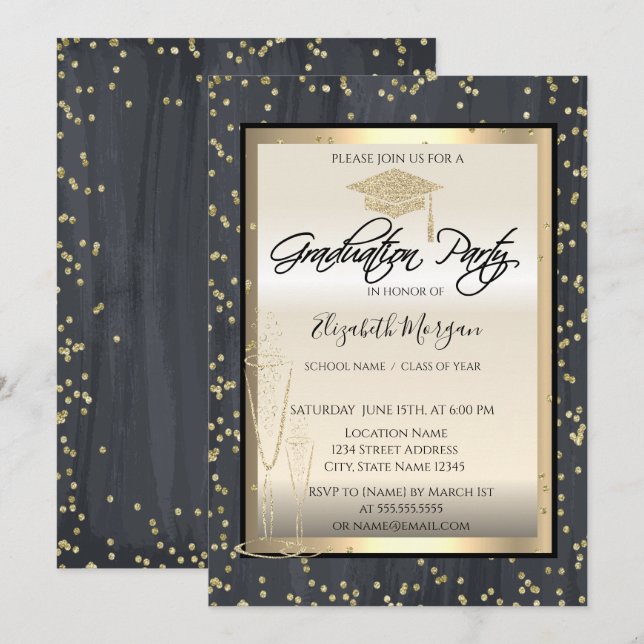 Cool Chic Graduation Cap,Glass Diamonds Graduation Invitation (Front/Back)