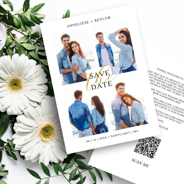 Cool Chic Romantic 4 Multi Photos Wedding Trendy  Save The Date (Creator Uploaded)