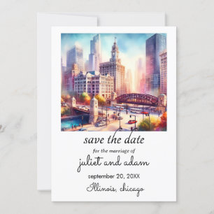 Cool chicago wedding skyline save the date invitation