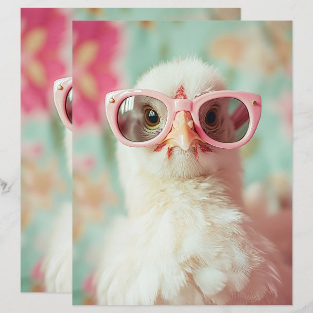 Cool Chick and Pink Glasses Spring Scrapbook Paper (Front/Back)