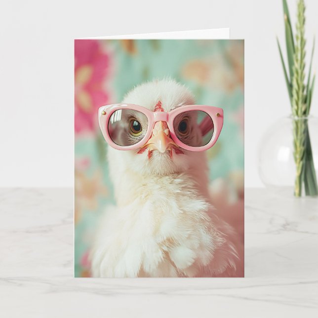 Cool Chick with Pink Glasses Spring Card (Front)