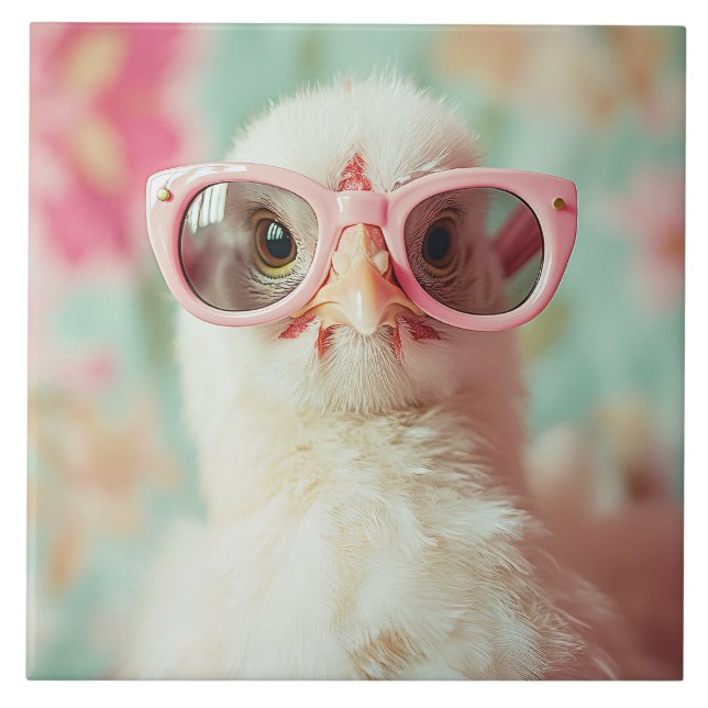 Cool Chick with Pink Glasses Spring Ceramic Tile (Front)