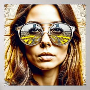 Cool Chick with Reflection of a Musical Festival Poster