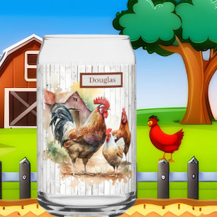 Cool chicken lovers Farm add name Can Glass
