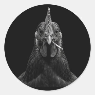 Cool Chicken Smoking Cigarette Bright Green Eyes D Classic Round Sticker