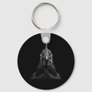 Cool Chicken Smoking Cigarette Bright Green Eyes D Key Ring