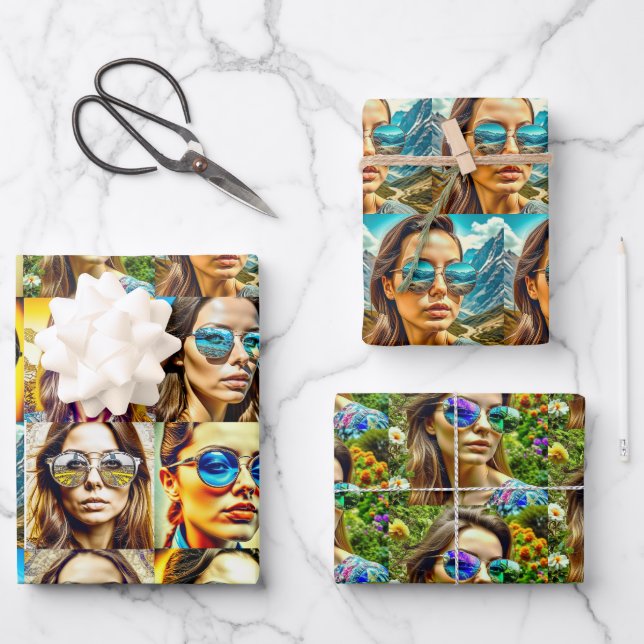 Cool Chicks in Sunglasses AI Art Wrapping Paper Sheet (Front)