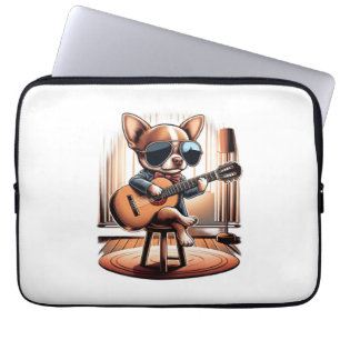Cool Chihuahua Playing Guitar Laptop Sleeve