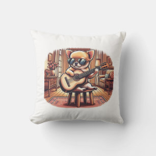 Cool Chihuahua Plays Classical Guitar Cushion