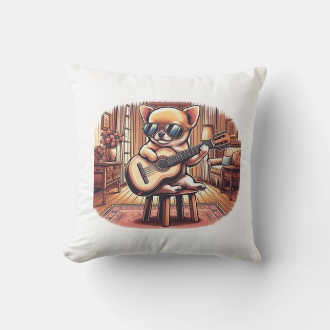 Cool Chihuahua Plays Classical Guitar Cushion (Front)