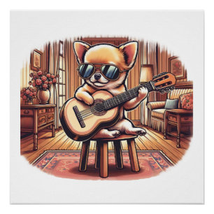 Cool Chihuahua Plays Classical Guitar Poster