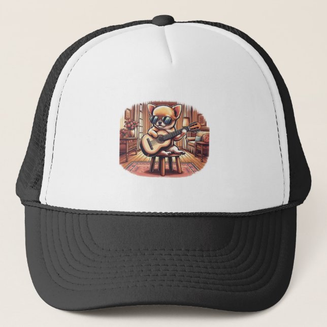 Cool Chihuahua Plays Classical Guitar Trucker Hat (Front)