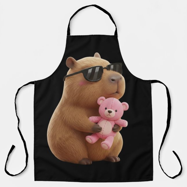 Cool Chill Capybara BBQ Apron with Teddy Bear (Front)
