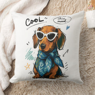 Cool Chill Mood Dachshund with Sunglasses Cushion