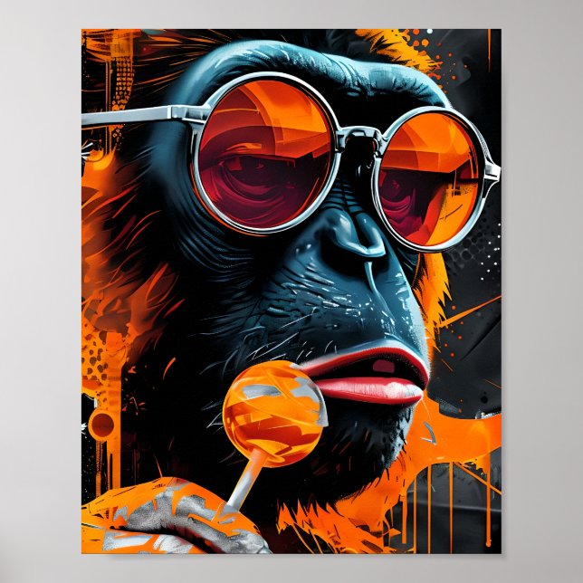 Cool Chimp with Lollipop – Urban Pop Art Poster (Front)