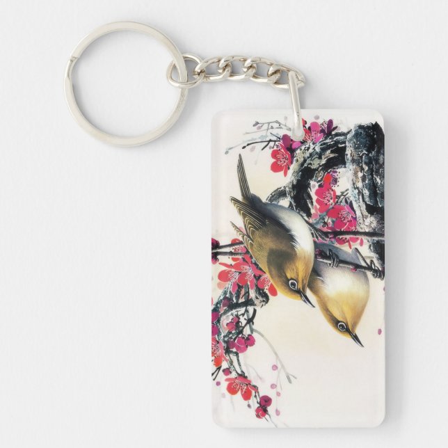 Cool chinese beautiful brown bird red cherry tree key ring (Front)